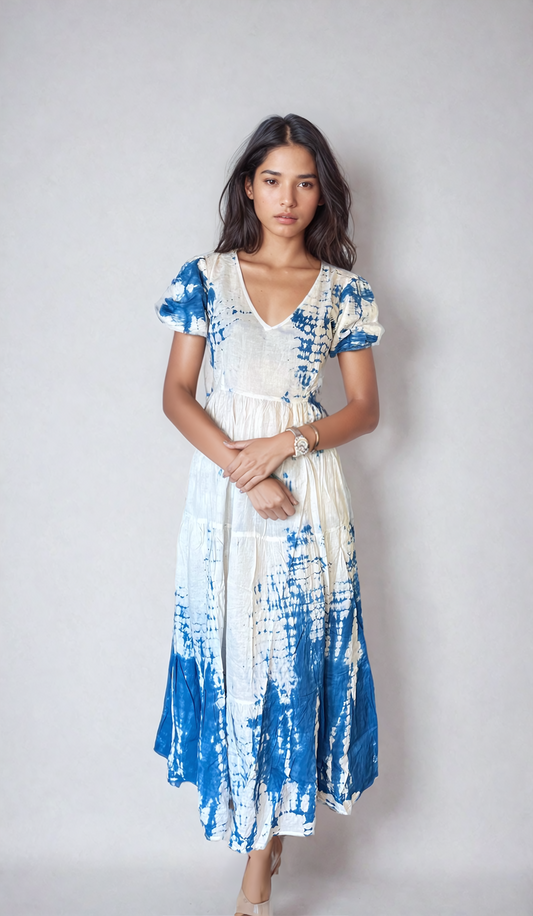 Shibori Blue Long Layered Dress